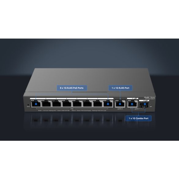 RG-ES210GS-P 10 port, 8 PoE+, SFP, 120W, Steel case